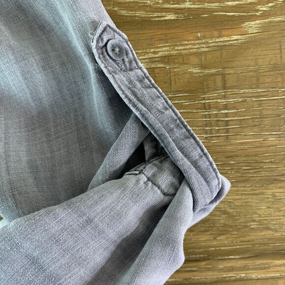 Bella Dahl frayed hem split back button down gray chambray - Picture 9 of 12